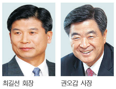 최길선 대표이사 회장과 권오갑 대표이사 사장. <현대중공업 제공>